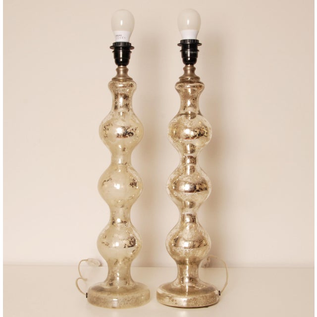 1990s Vintage Glass Table Lamps French Country Lamps Faux Mercury Silver Glass Modern - A Pair For Sale - Image 5 of 10