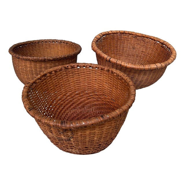 Vintage Japanese Bamboo Baskets, 1960s, Set of 3 For Sale