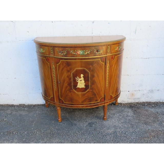 French Bombay Demilune Inlay Cameo Commode Small Buffet Server 6378 For Sale - Image 13 of 17