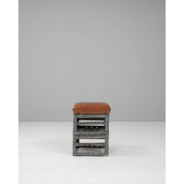 20th Century Czechia Metal Stool With Leather Seat For Sale - Image 16 of 18