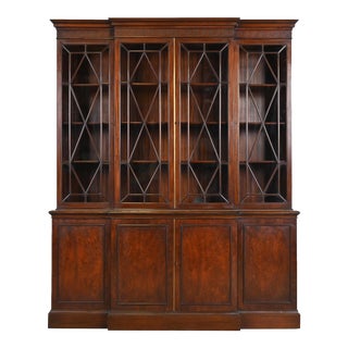 Schmieg & Kotzian Georgian Carved Mahogany Breakfront Bookcase Cabinet, Circa 1940s For Sale