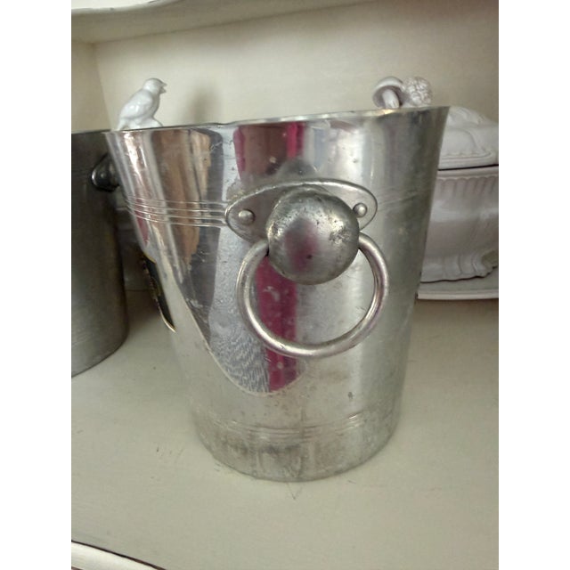 French Vintage French Champagne Bucket – Pol Roger Double-Sided Label – Aluminum Wine Cooler With Ring Handles For Sale - Image 3 of 3
