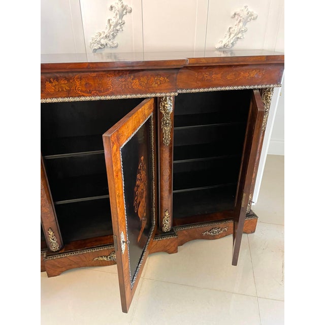 Large Antique Victorian Inlaid Floral Marquetry Burr Walnut Ormolu Mounted Credenza, 1850s For Sale - Image 6 of 18