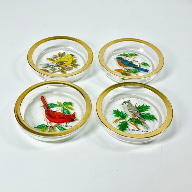 1980s Vintage Chippendale Hollywood Regency Crystal Coasters With Birds - Set of 4 For Sale - Image 9 of 11