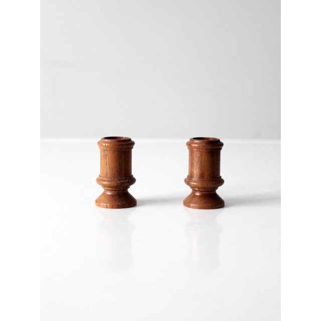 Vintage Turned Wood Candlestick Holders Pair For Sale - Image 6 of 9
