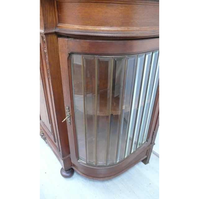 Brown Sideboard Chiffonier with Mirror Top and Rounded Faceted Leaded Glass Doors, Germany, 1890s For Sale - Image 8 of 16