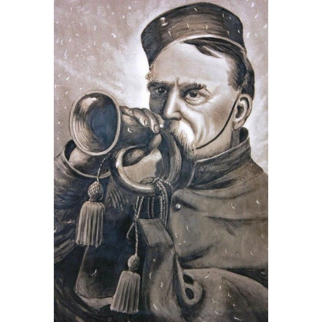 Painted in tonal monochrome grisaille, this rectangular ceramic plaque presents a detailed half-length study of a...