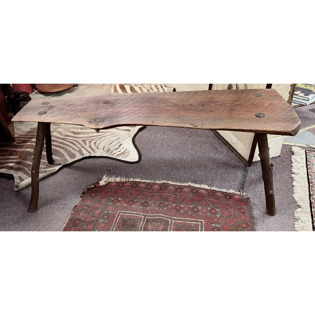 Brown Handcrafted Live Edge Wood Table or Bench For Sale - Image 8 of 12