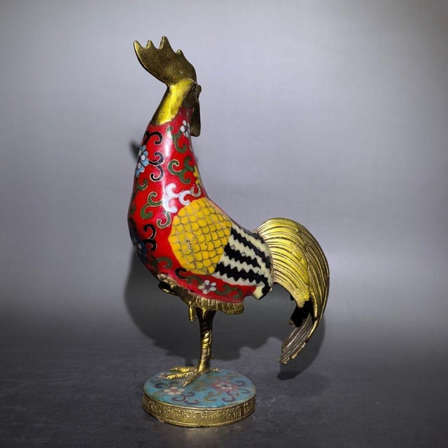 Bronze Late 19th Century Cloisonné Enamel Rooster Statue, Gilt Bronze Figure, 1.11kg For Sale - Image 8 of 9