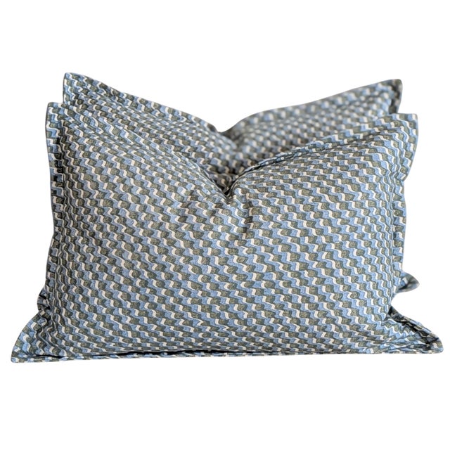 Not Yet Made - Made To Order Fermoie Ruffle Lumbar Pillows With Mini Flange in Blue & Green For Sale - Image 5 of 7