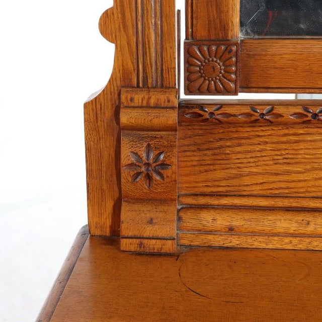 Antique RJ Horner Eastlake Carved & Incised Original Finish Golden Oak Four-Drawer Dresser With Mirror C1920 Measures -...