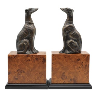 1990s Bronze Whippet/Greyhound Figural Bookends - Set of 2 For Sale