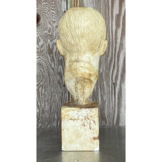 1940s Vintage Boho 1949 Signed Plaster Bust of Man For Sale - Image 5 of 7