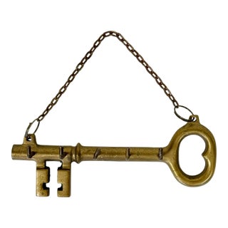 Vintage Brass Key Motif Wall Hook For Sale