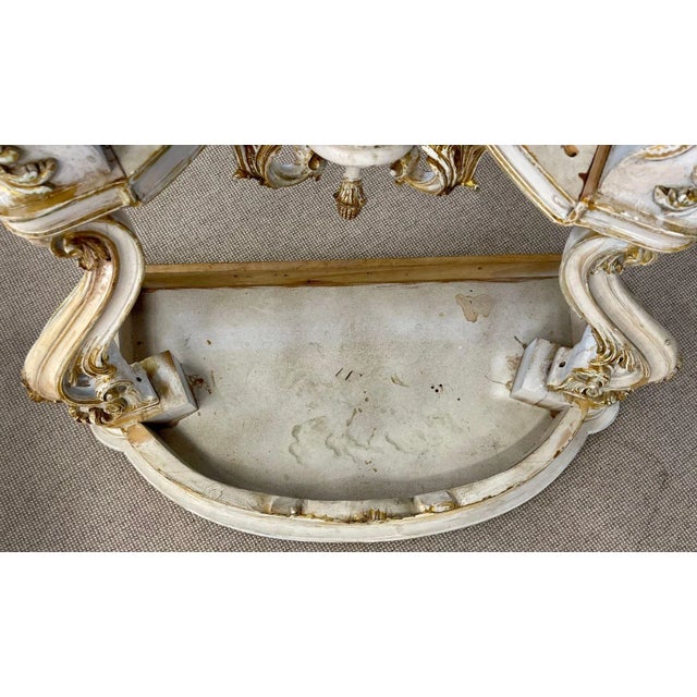 Italian Parcel Paint and Gilt Decorated Faux Marble-Top Console Tables - a Pair For Sale - Image 9 of 13