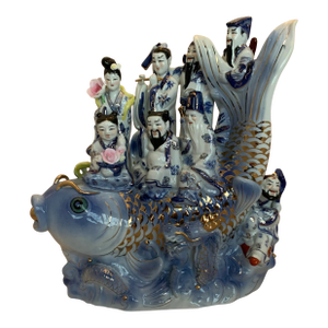 Chinese Deities Koi Fish Porcelain Sculpture