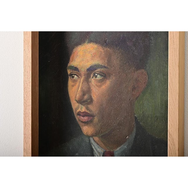 Wood French Vintage Framed Oil Portrait of a Young Man For Sale - Image 7 of 10
