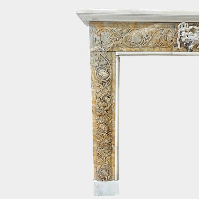 Gold Antique Italian Carved Siena and White Marble Fireplace Mantel, 1850 For Sale - Image 8 of 10