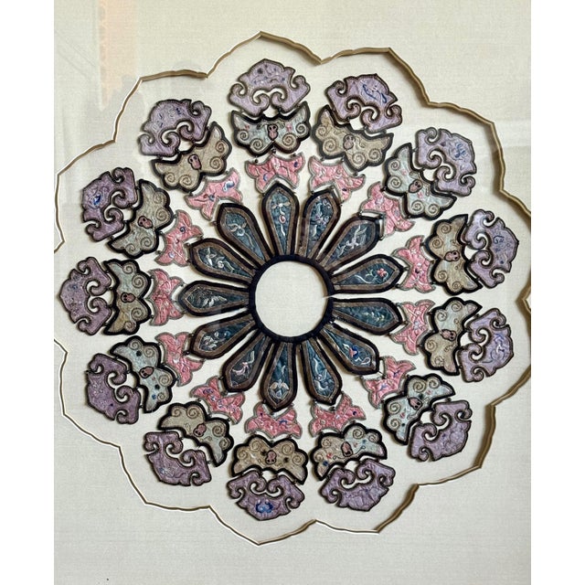 Framed Chinese Antique Embroidery Silk Collar Qing Dynasty For Sale - Image 16 of 17