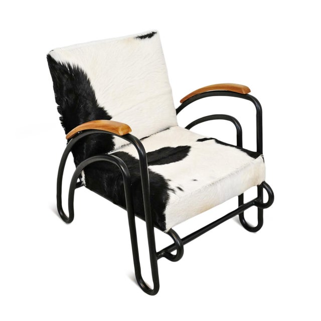Deco Rustic Black & White Cowhide Chair For Sale - Image 4 of 6