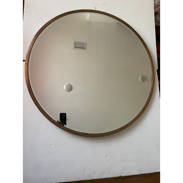 Modern 1970s 36” Round Modern Bevelled Brass Mirror For Sale - Image 3 of 4
