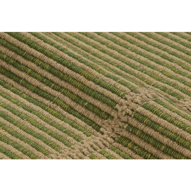 Rug & Kilim’s Contemporary Kilim in Beige and Green Textural Stripes For Sale In New York - Image 6 of 7