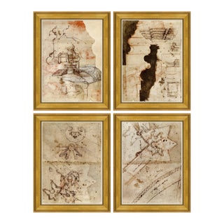 Schizzare I, Il Abbozzo, Disegnare & Schizzare II Framed Art Prints - Set of 4 by David Phoenix For Sale
