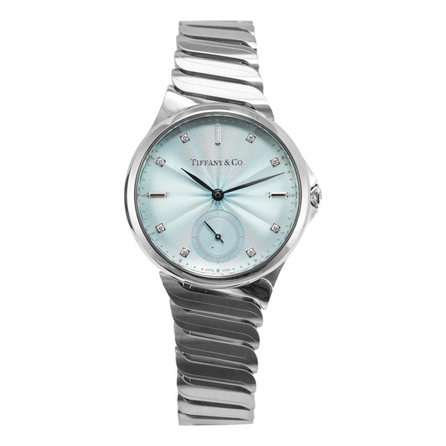 Tiffany & Co. Metro 3-Hand Ice Blue 34mm Diamond Dial Steel Automatic Watch For Sale