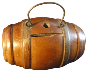 Treen Money Box with Brass Feet and Handle, 1880s