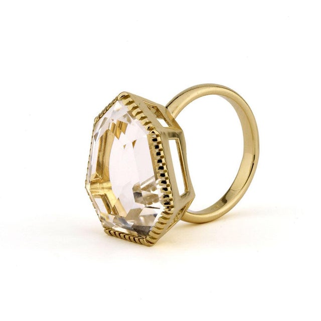 18kt Yellow Gold Byzantine Ring with Rock Crystal. The Byzantine is contemporary, architectural and modern. This ring can...