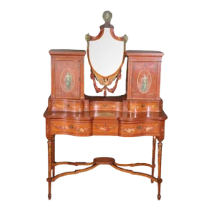 Fine Quality Gillow & Co Satinwood Paint Decorated Ladies Vanity Circa 1890s