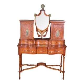 Gillow & Co Satinwood Paint Decorated Ladies Vanity Circa 1890s For Sale