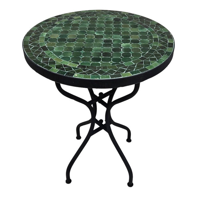 24" Tamegrout Green Moroccan Mosaic Table For Sale