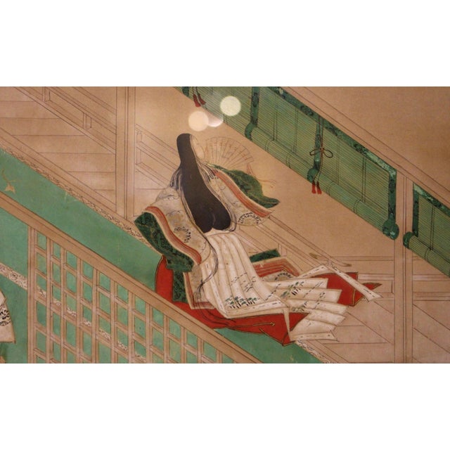 19th Century Painted Scene From "The Tale of Genji" Viewing Spring For Sale - Image 4 of 5