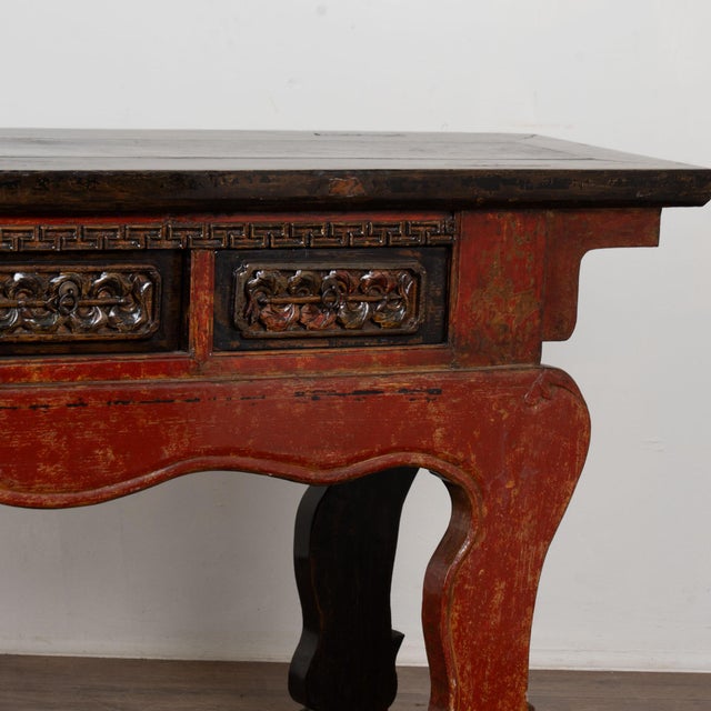 19th Century Chinese Red Altar Console Table With Carved Drawers For Sale - Image 13 of 18