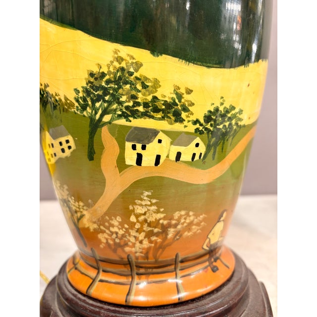 1960s Hand Painted Village Scene Table Lamp For Sale - Image 13 of 14