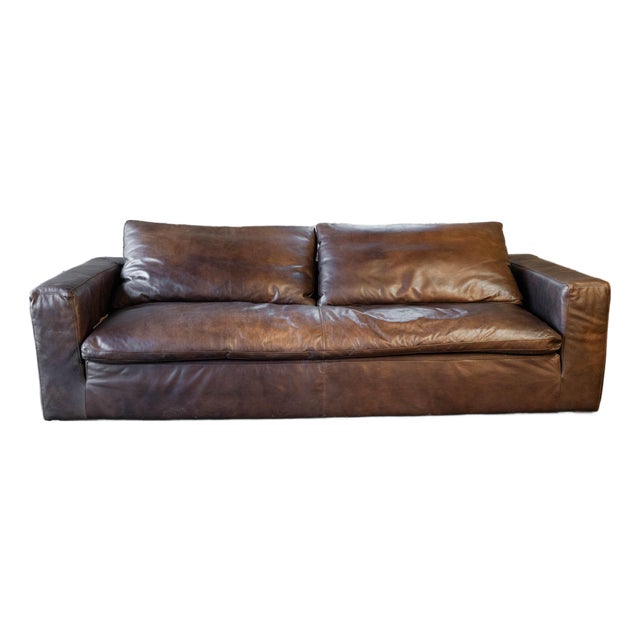 Restoration Hardware Leather Cloud Sofa For Sale