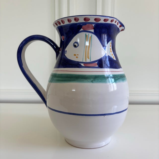 Ceramic Vintage Coastal Casa Fina Hand Painted Fish Pitcher For Sale - Image 7 of 10