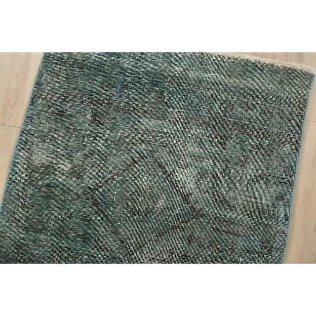 Tabriz Runner 2’5” X 9’6” Blue Wool Vintage Overdyed Hand-Knotted Rug For Sale In Philadelphia - Image 6 of 13