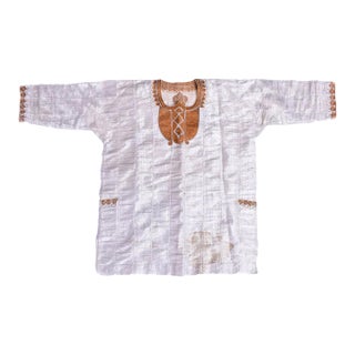 Early 20th Century Hausa Embroidered Boubou Shirt White Nigeria Sidley Collection For Sale