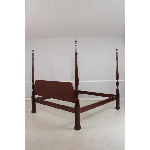 1980s Rice Carved King Size Carved Mahogany Poster Bed For Sale - Image 5 of 16