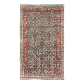 Antique Persian Bidjar Gallery Rug With Blue-Grey Field and Red Herati Design For Sale