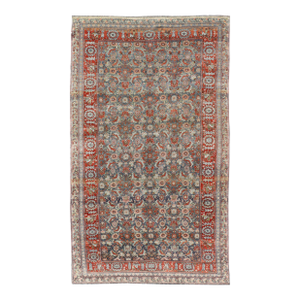 Antique Persian Bidjar Gallery Rug With Blue-Grey Field and Red Herati Design