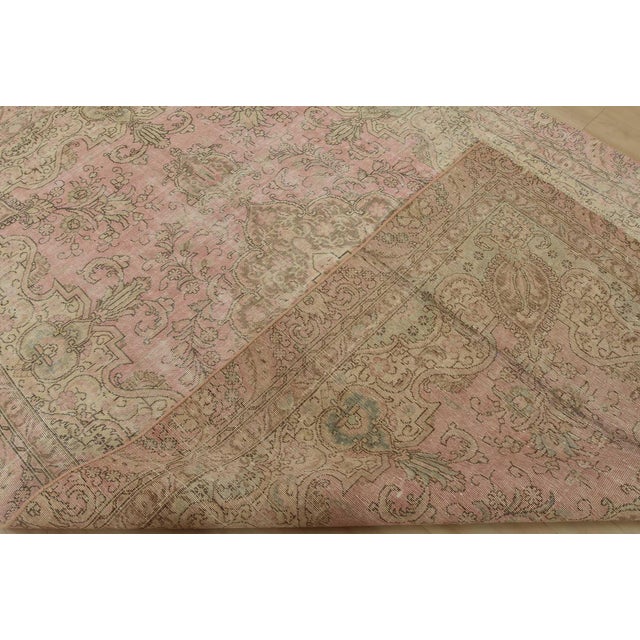 Tabriz Rug 6’7” X 9’8” Pink Wool Vintage Distressed Hand-Knotted Carpet For Sale - Image 14 of 15