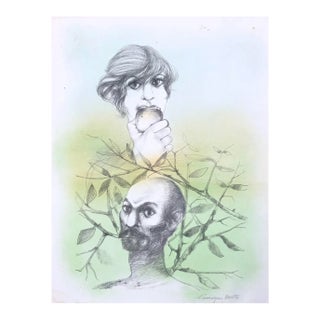 Giuseppe Motti Mid Century Portrait Lithograph For Sale