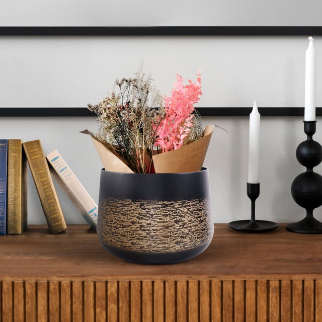 Metal Golden Thread Wide Mouth Vessel For Sale - Image 7 of 8