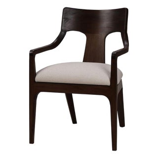 Mid-Century Dining Armchair – Walnut Finish, Cream Seat For Sale