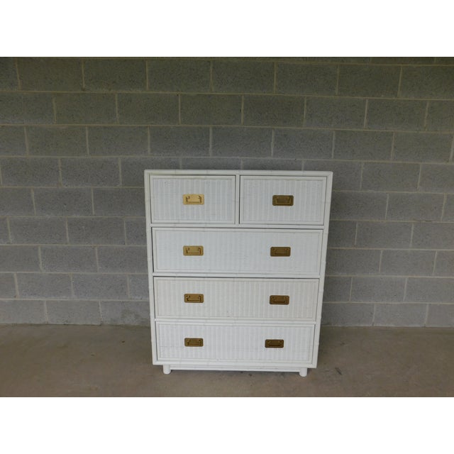 Faux Bamboo Campaign Style Wicker Chest Coastal Style Attributed to Henry Link For Sale - Image 12 of 14