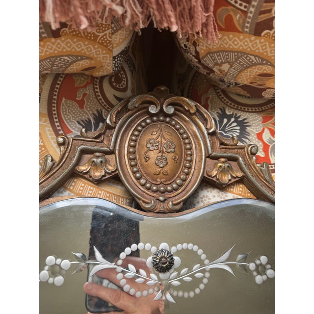 Brass Vintage French or Italian Venetian Art Deco, Horizontal Wall Mirror For Sale - Image 8 of 9