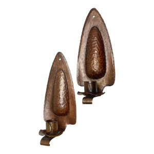 Arts & Crafts R B Reitz Hand Wrought Copper Single Light Candle Wall Sconces Pair